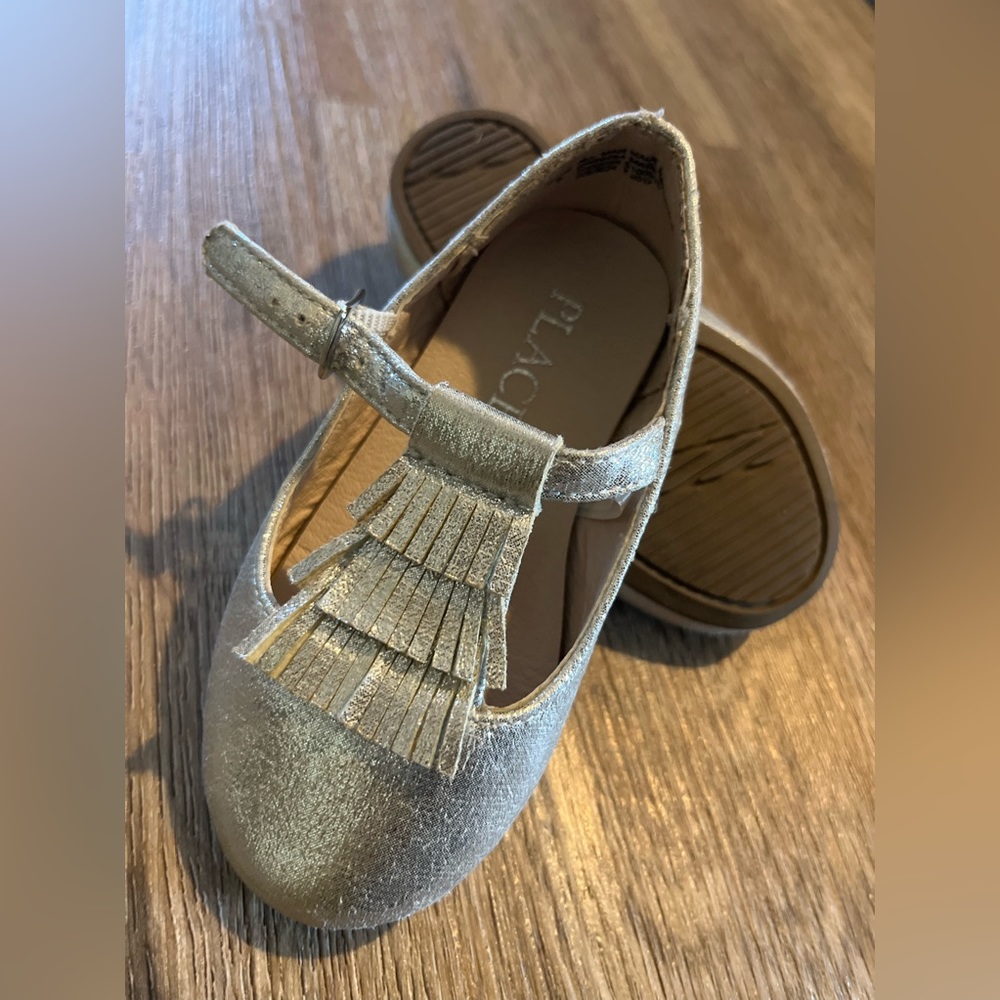 Toddler Girls (5) Glitter Ballet Flats With Fringe- Gold